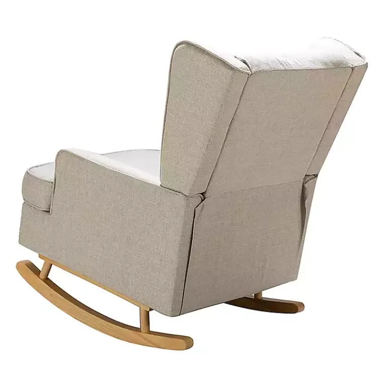 Kirklands Home Taupe Upholstered Natural Base Wingback Rocker Tan New