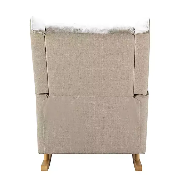 Kirklands Home Taupe Upholstered Natural Base Wingback Rocker Tan New