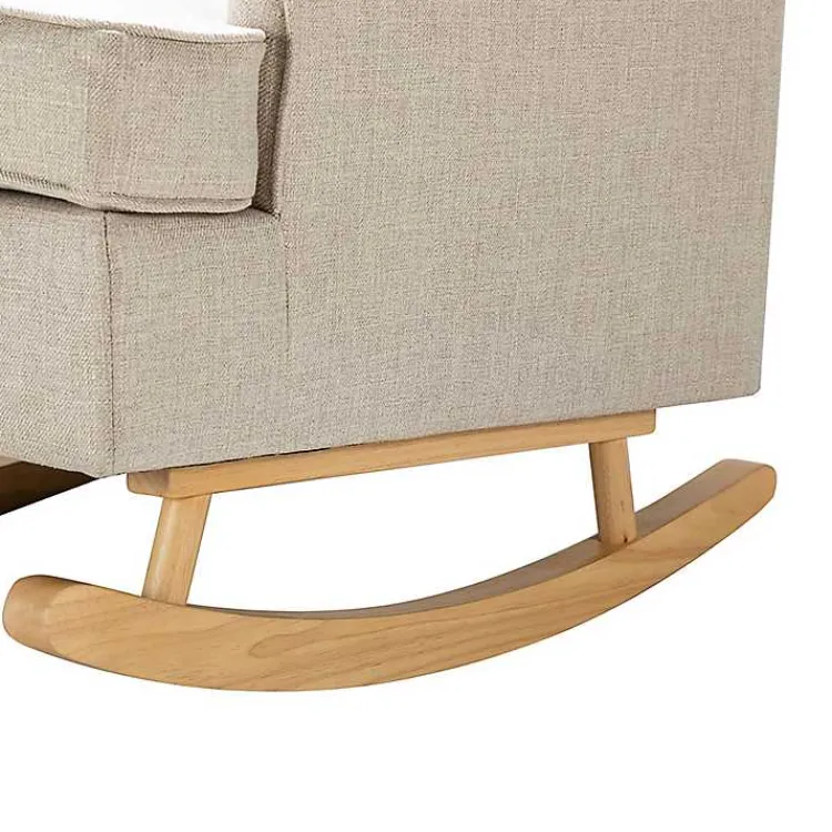 Kirklands Home Taupe Upholstered Natural Base Wingback Rocker Tan New