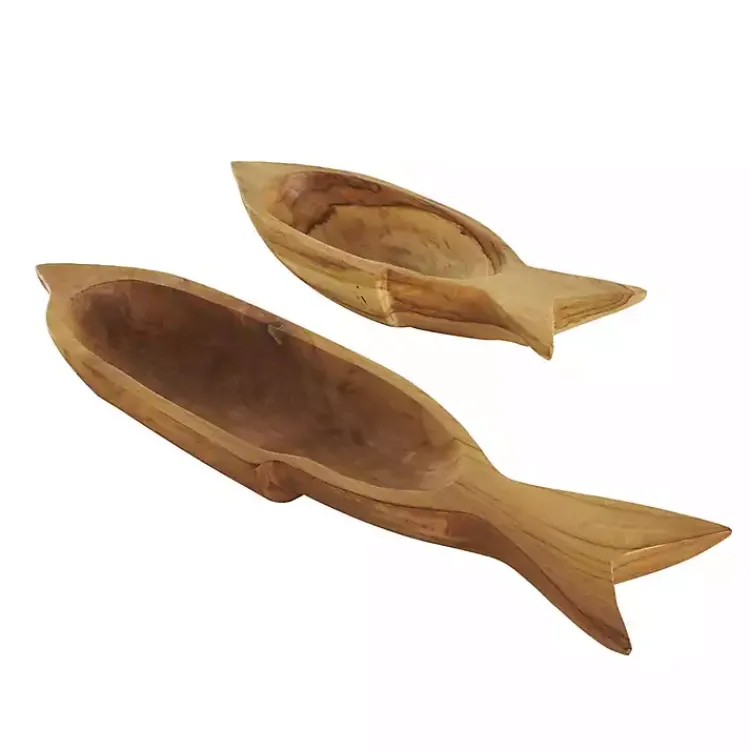 Decorative Trays>Kirklands Home Teak Wood Carved Fish Trays, Set of 2 Brown