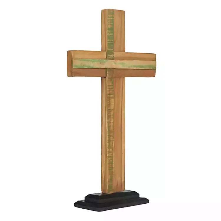 Statues & Figurines>Kirklands Home Teak Wood Cross Tabletop Sculpture Brown