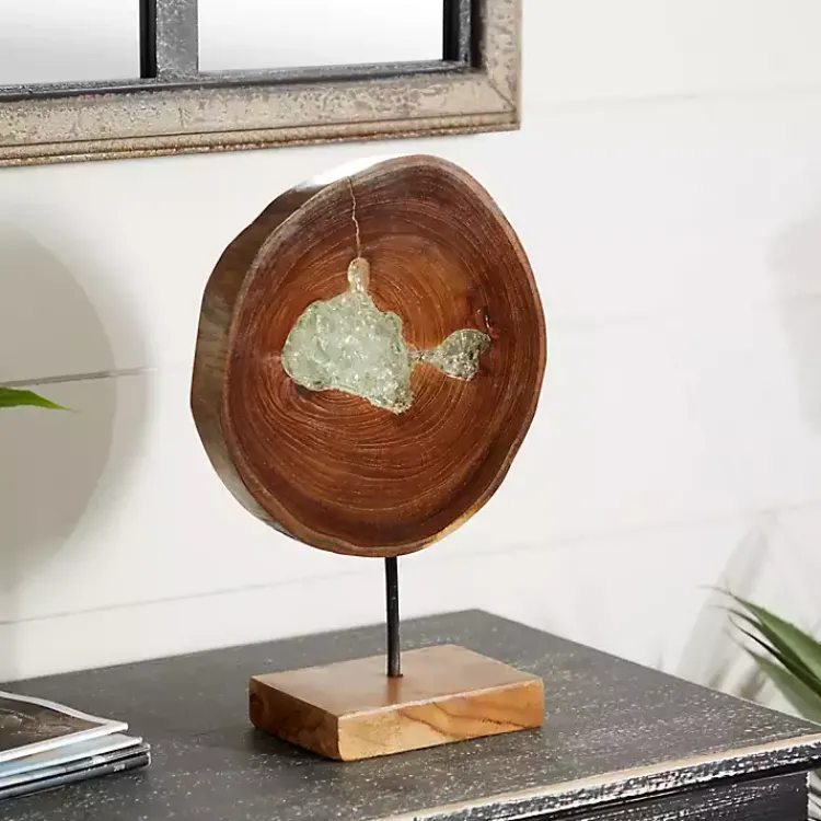 Statues & Figurines>Kirklands Home Teak Wood Raw Edge Crystal Figurine