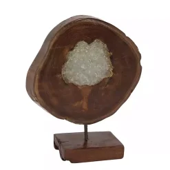 Statues & Figurines>Kirklands Home Teak Wood Raw Edge Crystal Figurine