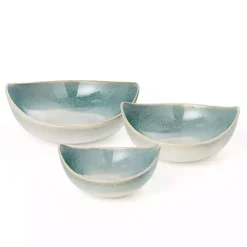 Decorative Bowls & Jars>Kirklands Home Teal & White Ceramic Decorative Bowls, Set of 3