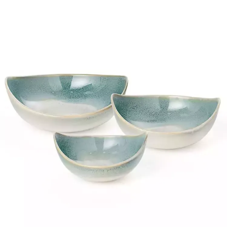 Decorative Bowls & Jars>Kirklands Home Teal & White Ceramic Decorative Bowls, Set of 3