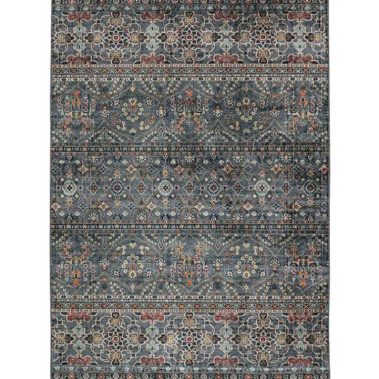 Kirklands Home Teal and Ivory Grant Washable Area Rug, 5x7 Blue Discount