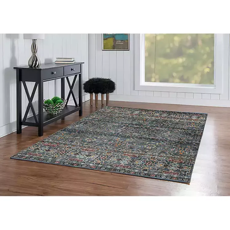 Kirklands Home Teal and Ivory Grant Washable Area Rug, 5x7 Blue Discount