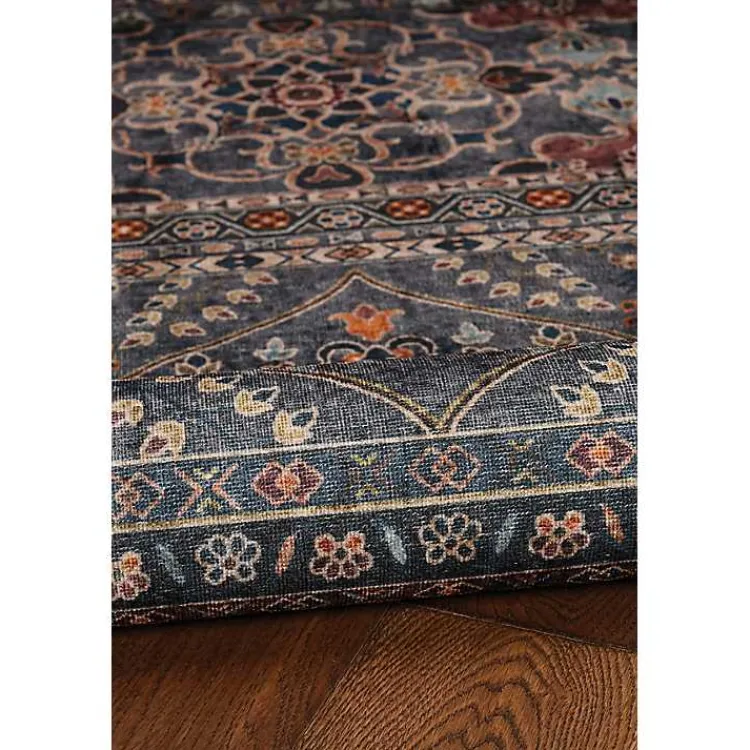 Kirklands Home Teal and Ivory Grant Washable Area Rug, 5x7 Blue Discount