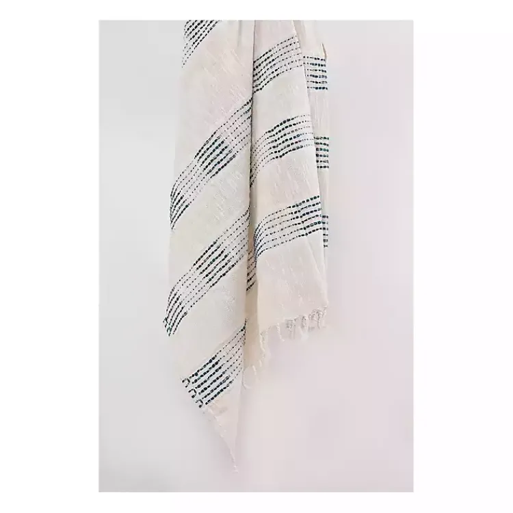 Blankets & Throws>Kirklands Home Teal and Ivory Woven Stripe Throw