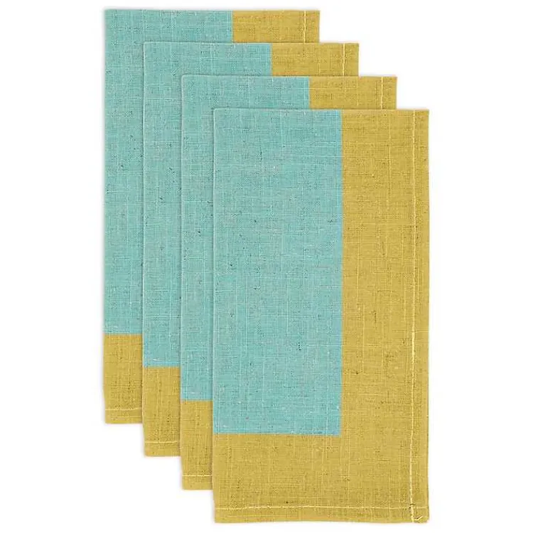 Kirklands Home Teal and Mustard Colorblock Napkins, Set of 4 Hot