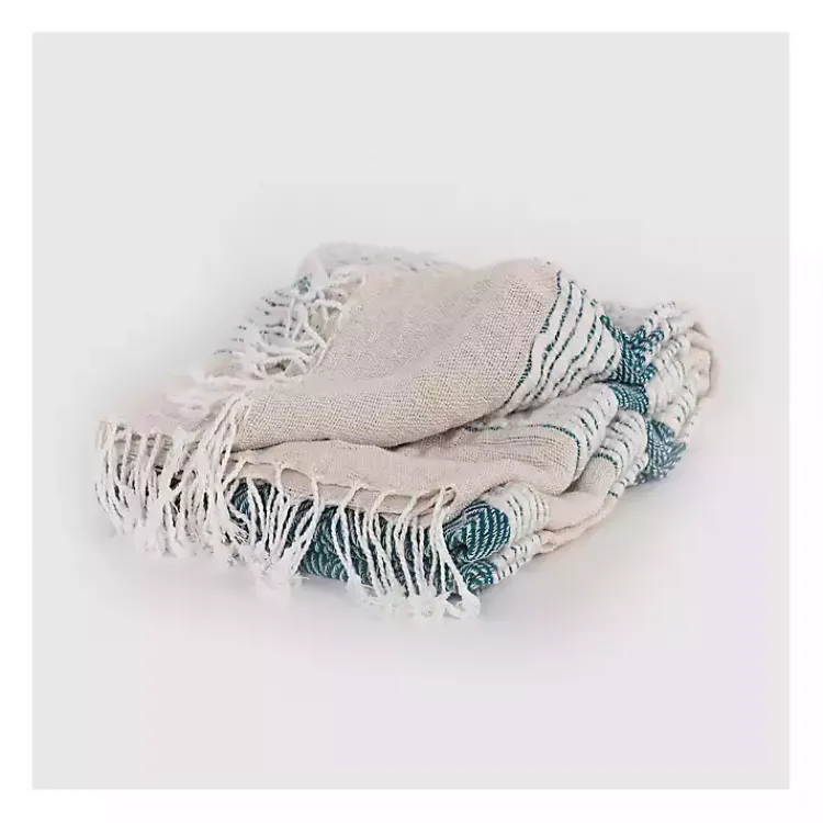 Blankets & Throws>Kirklands Home Teal and Natural Colorblock Chevron Throw