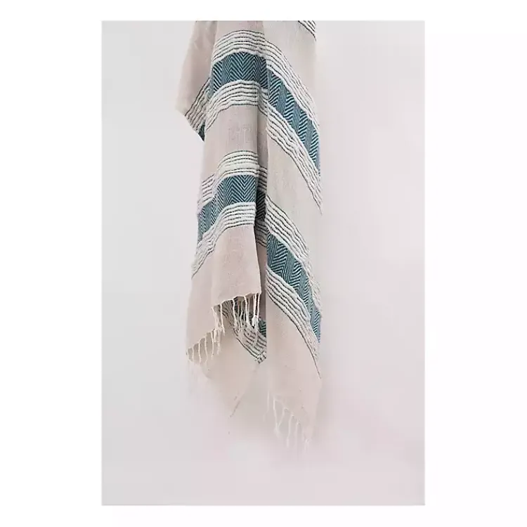 Blankets & Throws>Kirklands Home Teal and Natural Colorblock Chevron Throw