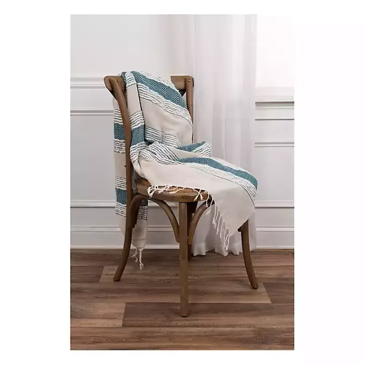 Blankets & Throws>Kirklands Home Teal and Natural Colorblock Chevron Throw