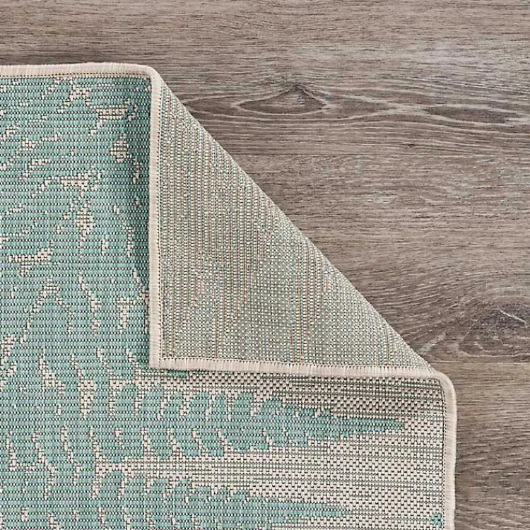 Kirklands Home Teal and Tan Falling Ferns Outdoor Area Rug, 5x7 Discount