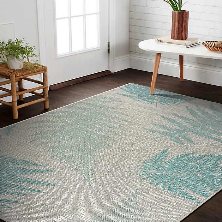 Kirklands Home Teal and Tan Falling Ferns Outdoor Area Rug, 5x7 Discount