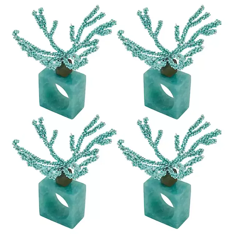 Kirklands Home Teal Beaded Coral Napkin Rings, Set of 4 Blue