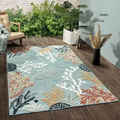 Kirklands Home Teal Coral Reef Area Rug, 5x7 Blue Discount