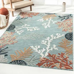 Kirklands Home Teal Coral Reef Area Rug, 5x7 Blue Discount