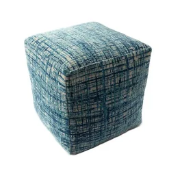 Poufs & Floor Cushions>Kirklands Home Teal Distressed Geo Ultra-Soft Pouf