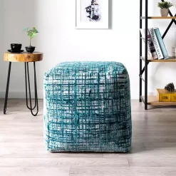 Poufs & Floor Cushions>Kirklands Home Teal Distressed Geo Ultra-Soft Pouf