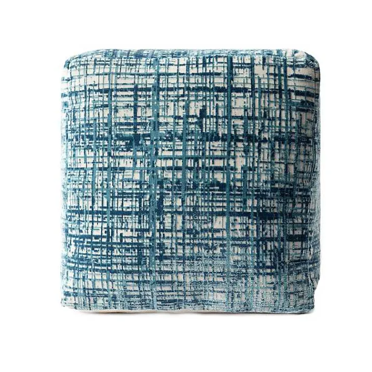 Poufs & Floor Cushions>Kirklands Home Teal Distressed Geo Ultra-Soft Pouf