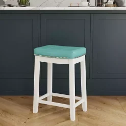Kirklands Home Teal Faux Leather Claridge Counter Stool Blue Outlet