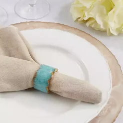 Kirklands Home Teal Geode Artistry Napkin Rings, Set of 4 Blue Online