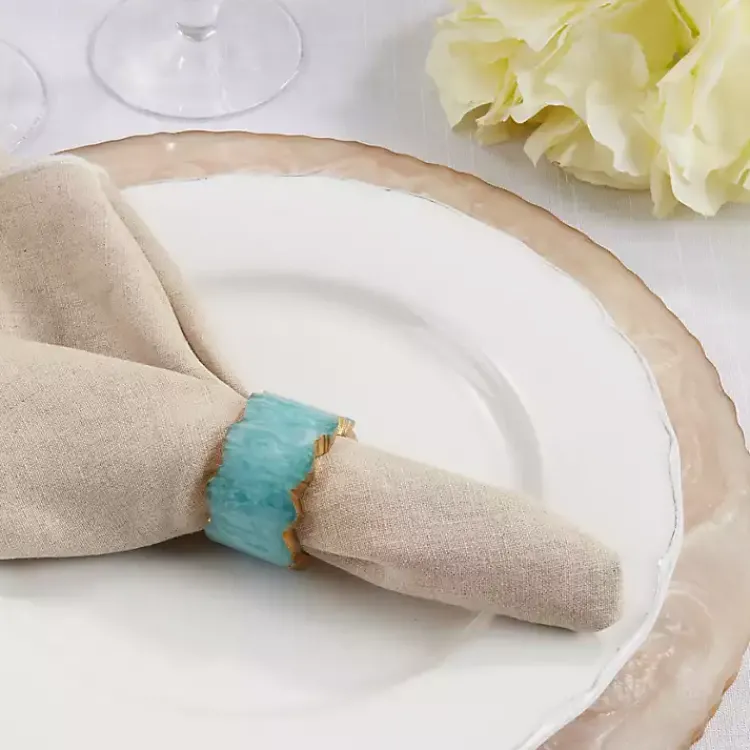 Kirklands Home Teal Geode Artistry Napkin Rings, Set of 4 Blue Online