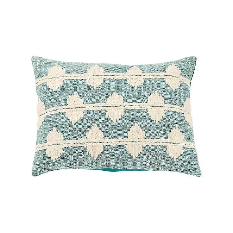 Pillows>Kirklands Home Teal Heathered Embroidered Diamond Throw Pillow
