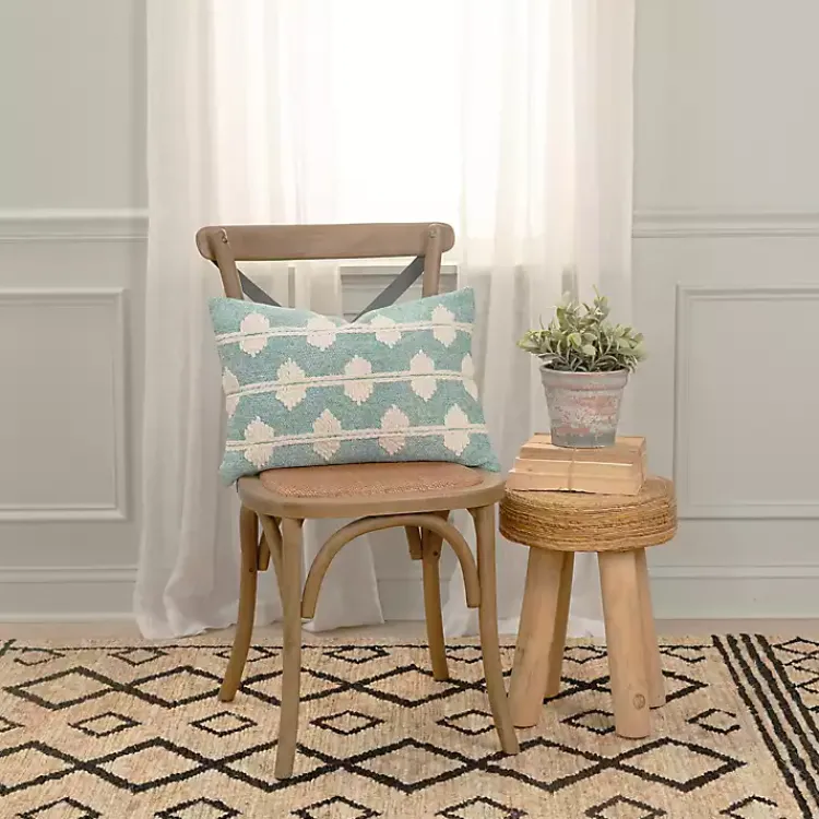 Pillows>Kirklands Home Teal Heathered Embroidered Diamond Throw Pillow