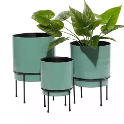 Kirklands Home Teal Metal Round Planters with Stands, Set of 3 Blue New