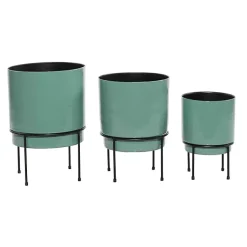 Kirklands Home Teal Metal Round Planters with Stands, Set of 3 Blue New