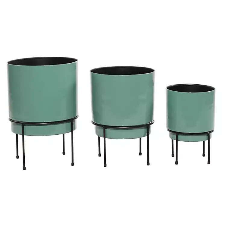 Kirklands Home Teal Metal Round Planters with Stands, Set of 3 Blue New