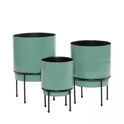 Kirklands Home Teal Metal Round Planters with Stands, Set of 3 Blue New