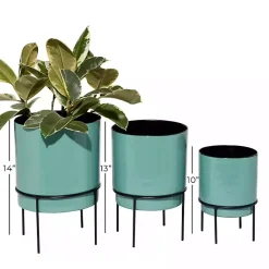 Kirklands Home Teal Metal Round Planters with Stands, Set of 3 Blue New