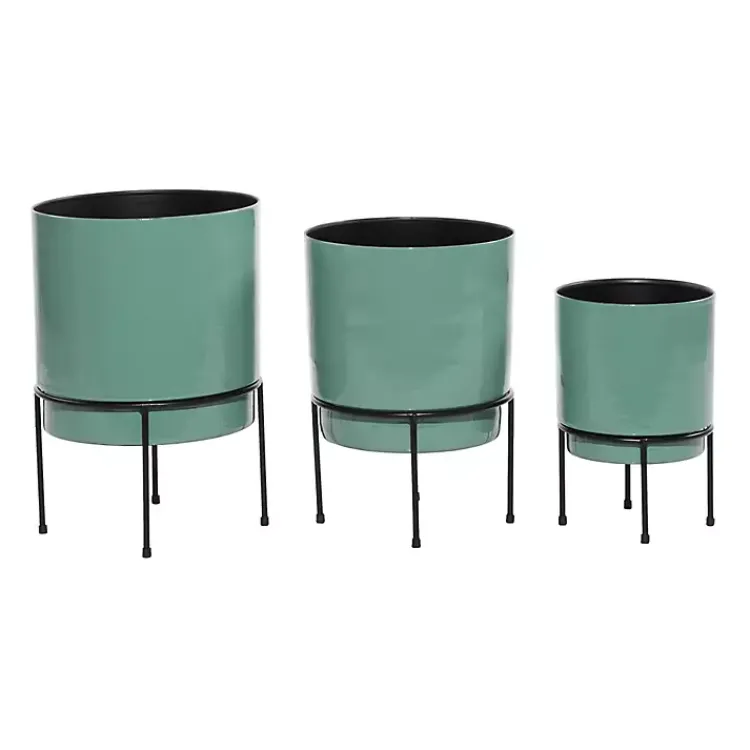 Kirklands Home Teal Metal Round Planters with Stands, Set of 3 Blue New
