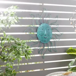 Kirklands Home Teal Metal Sun Face Wall Plaque Blue