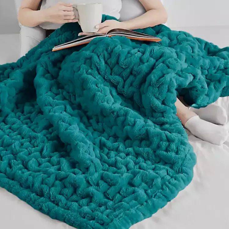 Blankets & Throws>Kirklands Home Teal Ruched Faux Fur Throw Blue