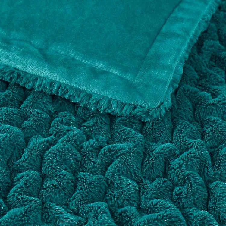 Blankets & Throws>Kirklands Home Teal Ruched Faux Fur Throw Blue
