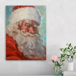 Christmas Art & Wall Decor>Kirklands Home Teal Santa Portrait Canvas Art Print