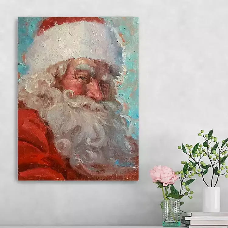 Christmas Art & Wall Decor>Kirklands Home Teal Santa Portrait Canvas Art Print
