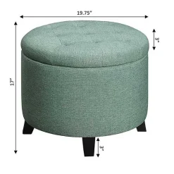 Kirklands Home Teal Upholstered Eliza Round Storage Ottoman Blue Best