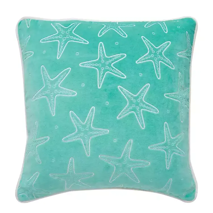 Pillows>Kirklands Home Teal Velvet Starfish Pillow Blue