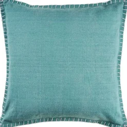 Pillows>Kirklands Home Teal with Embroidered Edge Pillow, 24 in. Blue