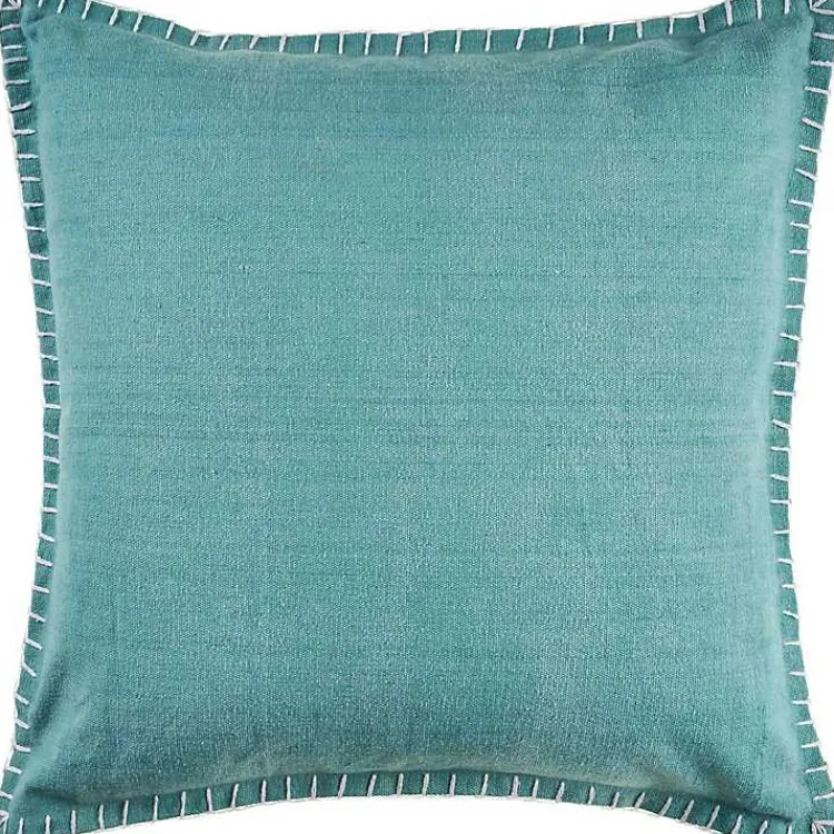 Pillows>Kirklands Home Teal with Embroidered Edge Pillow, 24 in. Blue