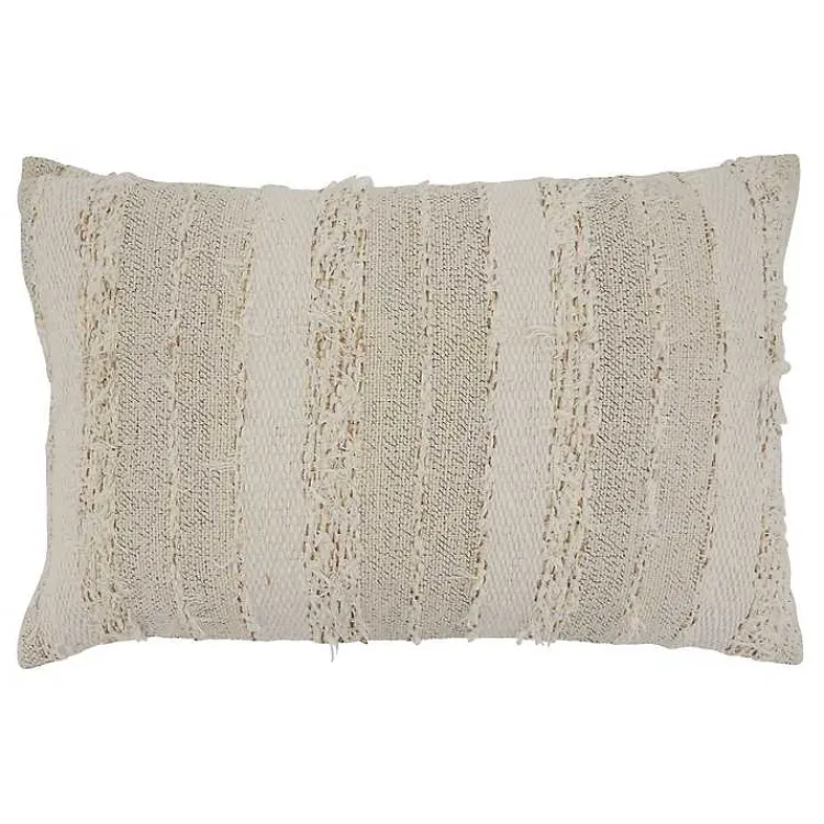 Pillows>Kirklands Home Textured Ivory Fringe Lumbar Throw Pillow