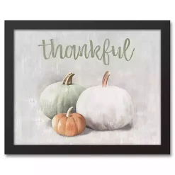 Fall>Kirklands Home Thankful Pumpkins Framed Canvas Art Print Gray