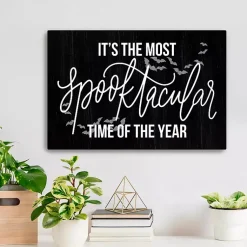 Halloween>Kirklands Home The Most Spooktacular Time Canvas Wall Plaque Black