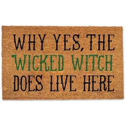 Halloween>Kirklands Home The Wicked Witch Lives Here Halloween Doormat Green