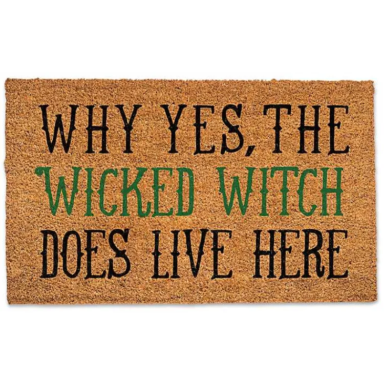 Halloween>Kirklands Home The Wicked Witch Lives Here Halloween Doormat Green